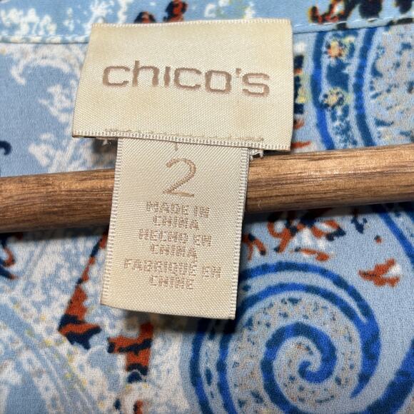 Chico’s Paisley Floral High Low Blouse 2 (12–14) Boho Retro Artsy Classic Top - Picture 3 of 8